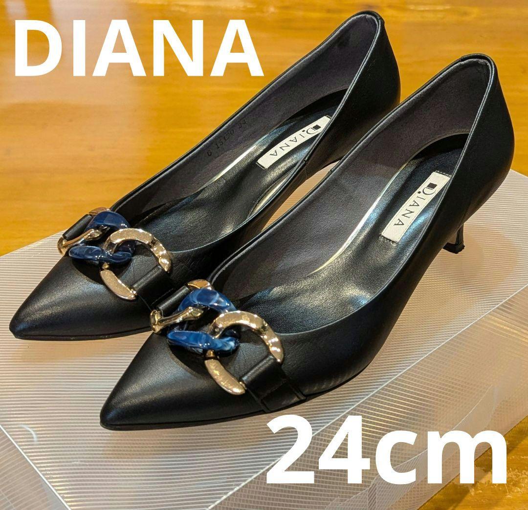 コリアグランドセール ダイアナ DIANA パンプス モチーフ チェーン ブラック レザー 靴