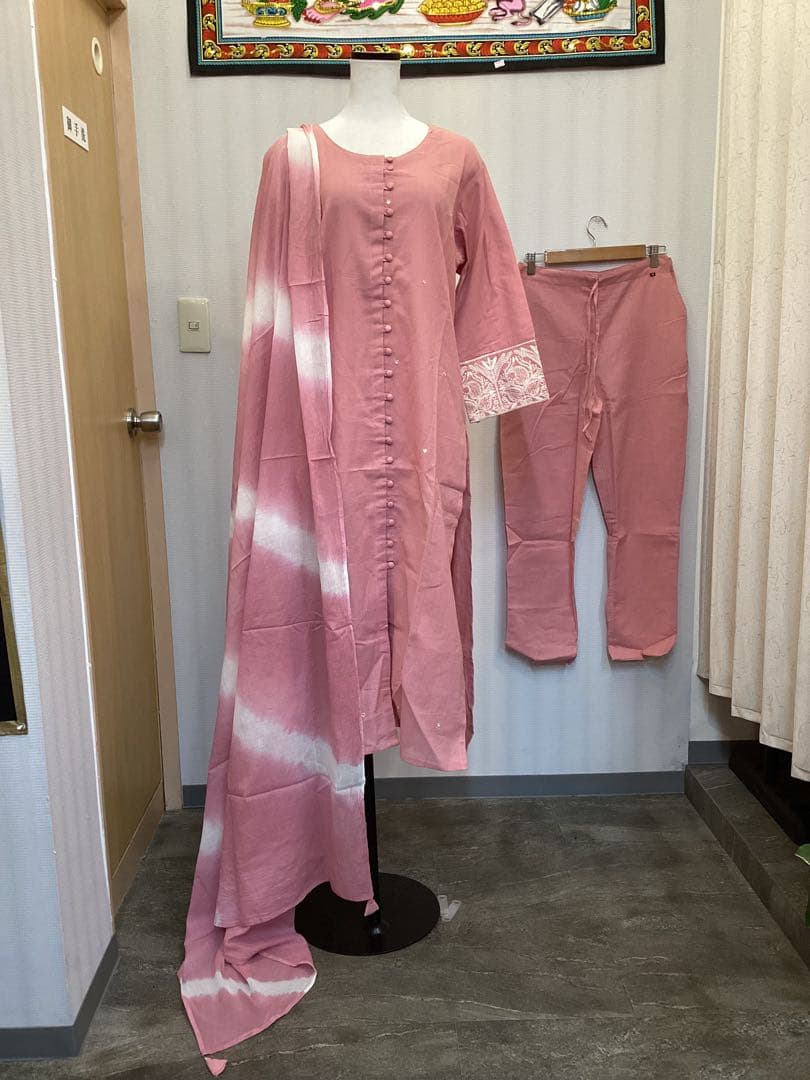 ピンク コットン ロングワンピース セットM