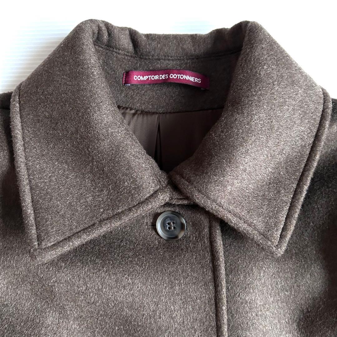極美品【コントワー・デ・コトニエ】カシミヤ混ウール ロングコート フレア 茶 極美品【コントワー・デ・コトニエ】カシミヤ混ウール ロングコート フレア 茶