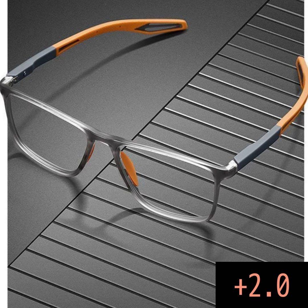 老眼鏡 +2.0 軽量 スポーティー メンズ シニアグラス グレー×オレンジ