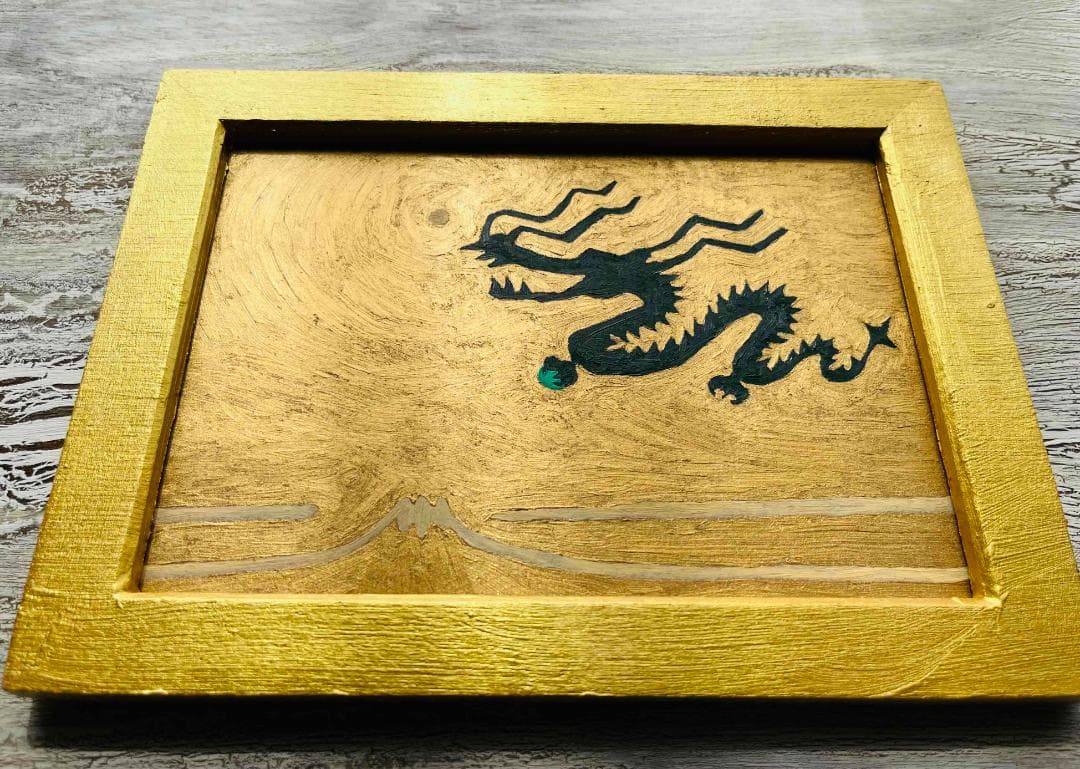 開運画「金の龍神様と金富士と朝日 R」特大・原画・油彩絵画・壁掛け