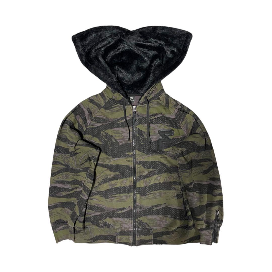 トップス 00s FRESHJIVE zip up fur hoodie N2-B Y2K