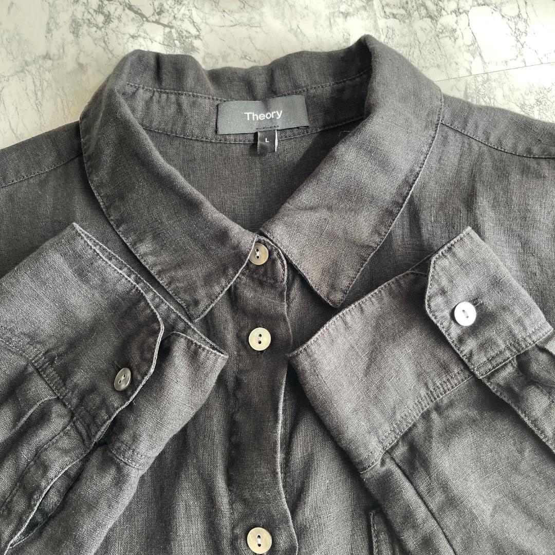 Theory リネン100% オーバーサイズ長袖シャツ ブラック 近年モデル L