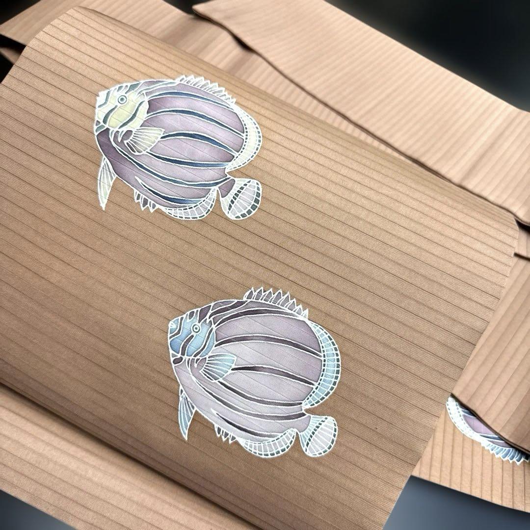 5-19 夏帯 夏物 絽 名古屋帯 九寸 美品 正絹 着物 名古屋仕立て 魚模様