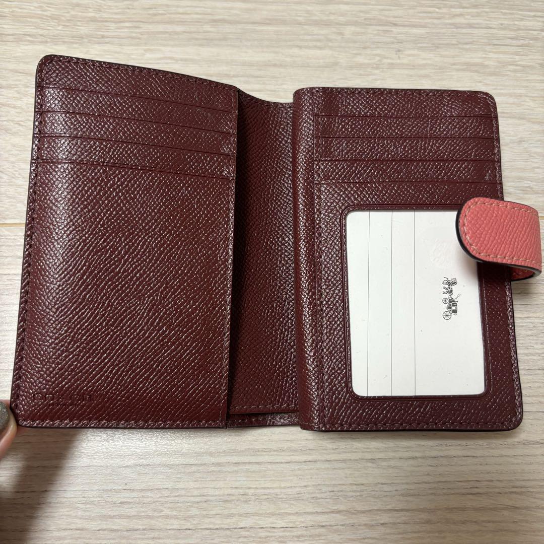COACH 二つ折り財布 ピンク レザー 保存袋付