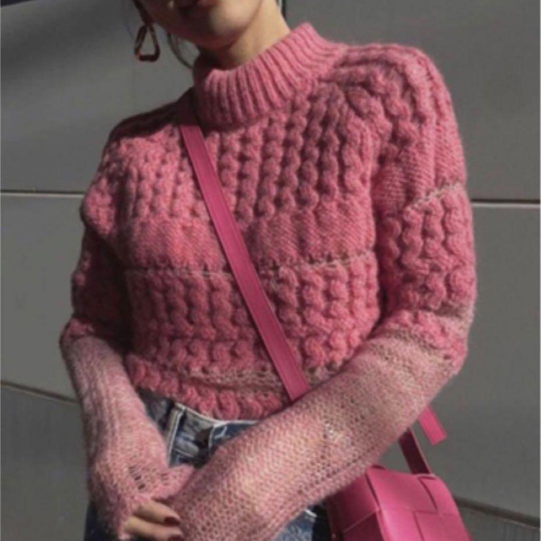 AMERI ピンク ニットBUMPY SHEER DOCKING KNIT
