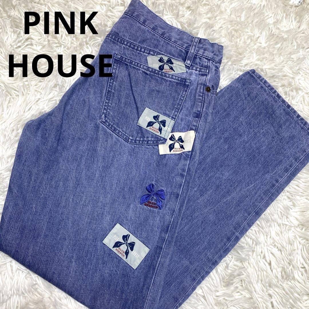 希少 ピンクハウス PINK HOUSE リボン刺繍デニムパンツ ブルー