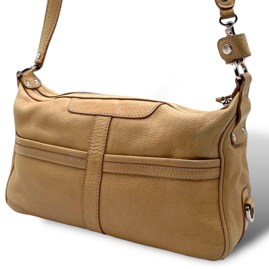TOD'S トッズ ショルダーバッグ ベージュ系　シルバー金具