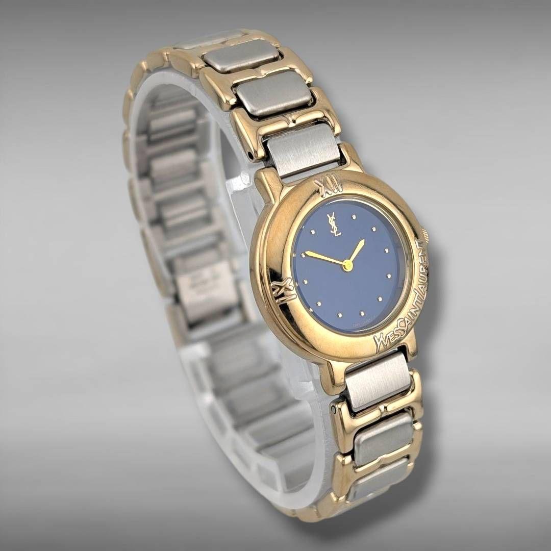 【新品電池・稼働】イヴサンローラン ブルー文字盤 ゴールドケース コンビカラー 【新品電池・稼働】イヴサンローラン ブルー文字盤 ゴールドケース コンビカラー