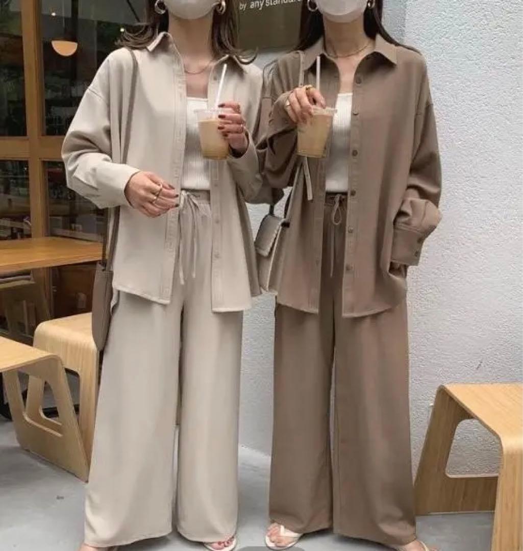 BLATE セットアップ リネンタッチ着心地最高リラックスワイドパンツ