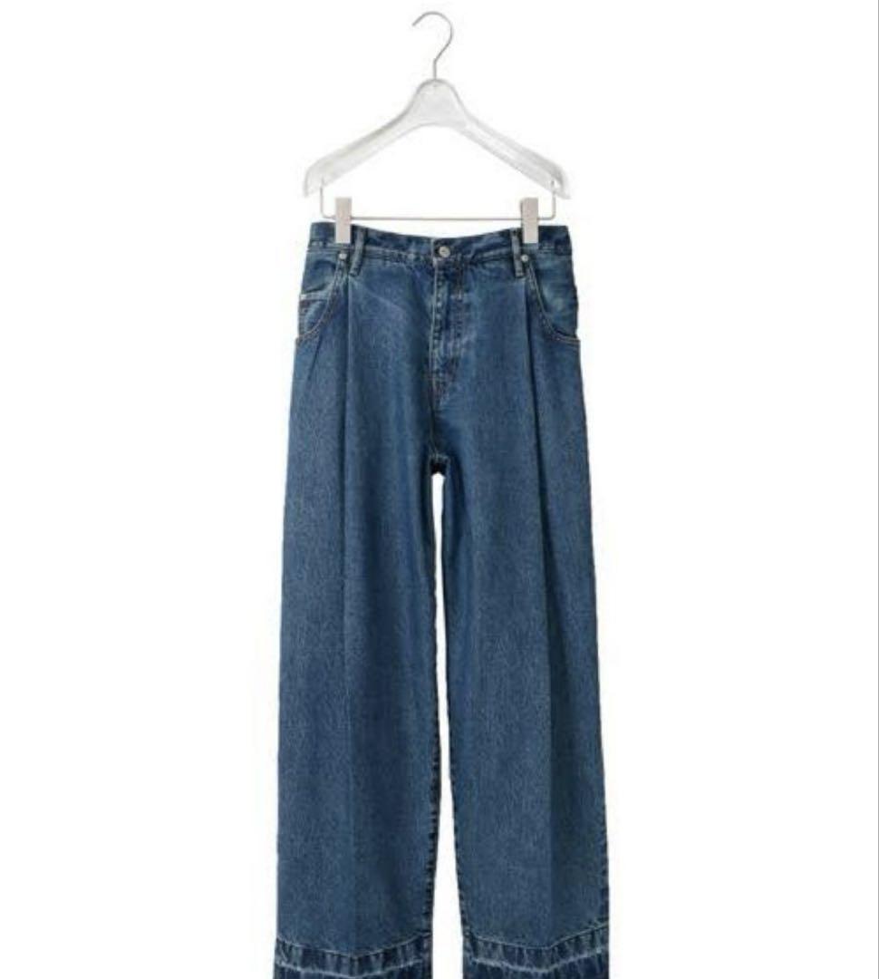 neon sign UNHEMMED WIDE DENIM SLACKS 42