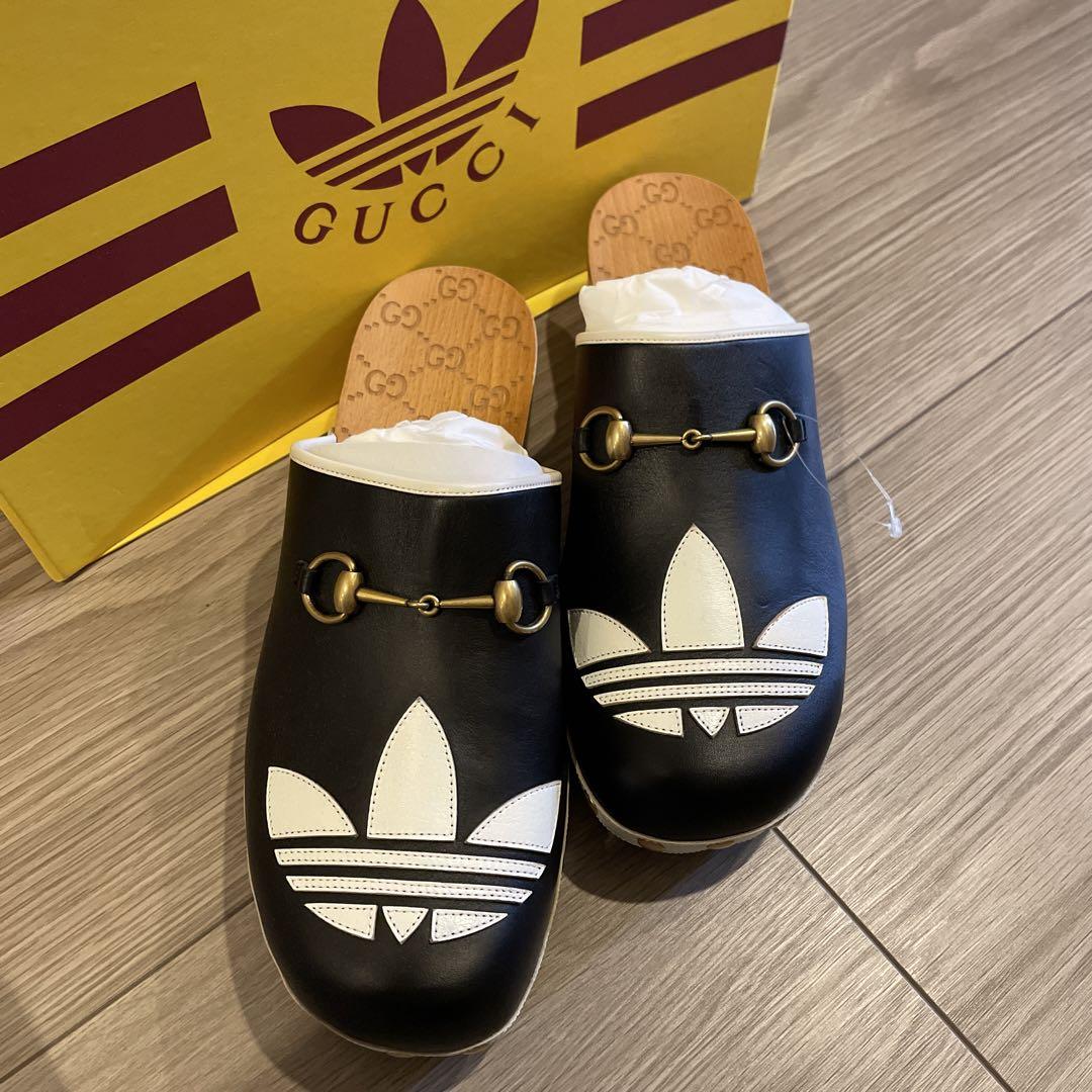【新品未使用】GUCCI アディダス　クロッグ レザー フロントロゴサンダル