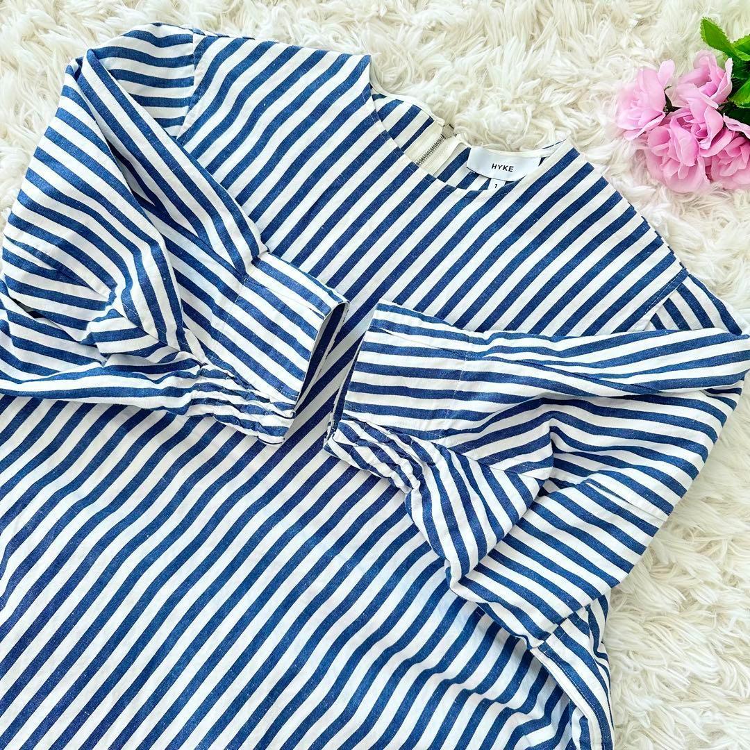 極美品♡ ハイク ストライプ柄 アシンメトリーブラウス ブルー