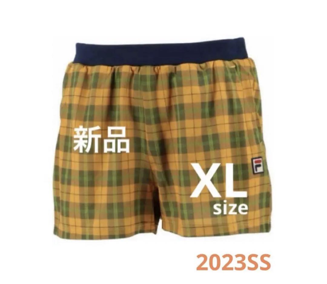 No.1064 FILA YELLOWチェックのショートパンツ☆XL☆新品☆