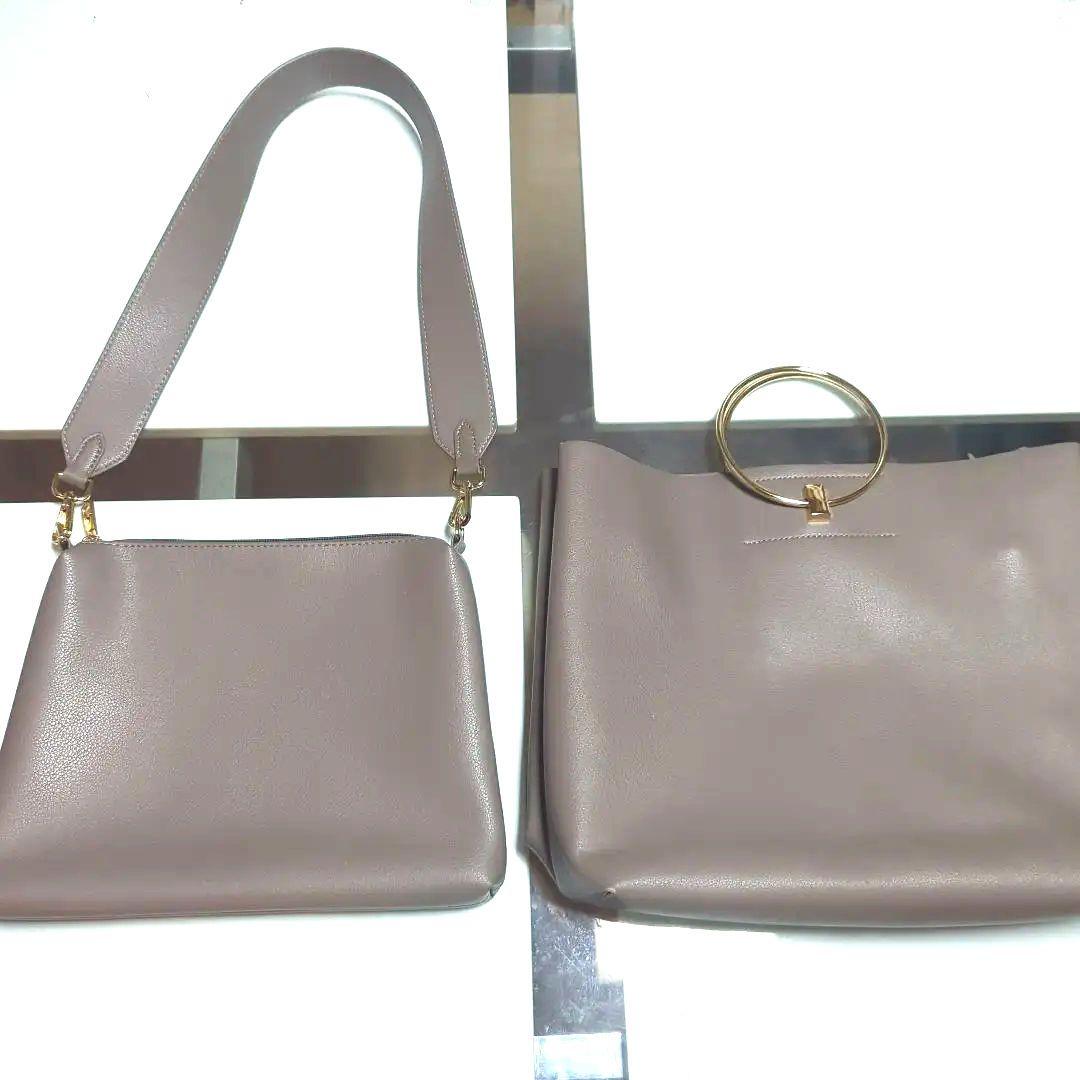 グレー ジュ✦リングハンドル ショルダーバッグ3way