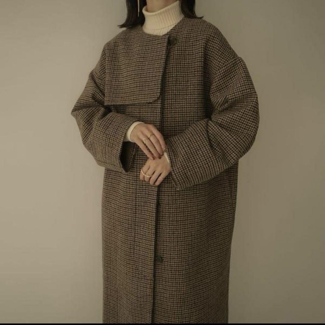 今年人気のブランド品や eaphi no collar wool check coat ジャケット・アウター