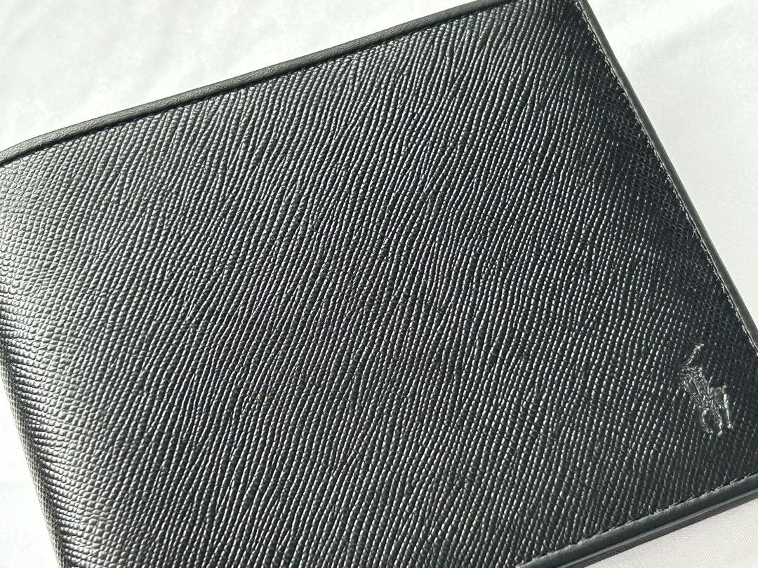 美品　ポロ　ラルフローレン　レザー二つ折り財布　黒革　ブラック