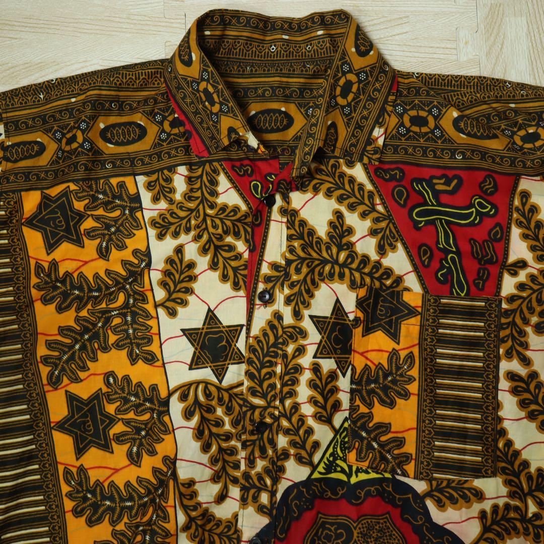【ヴィンテージ】古着 総柄シャツ サマーシャツ 幾何学模様 こなれコーデ XL