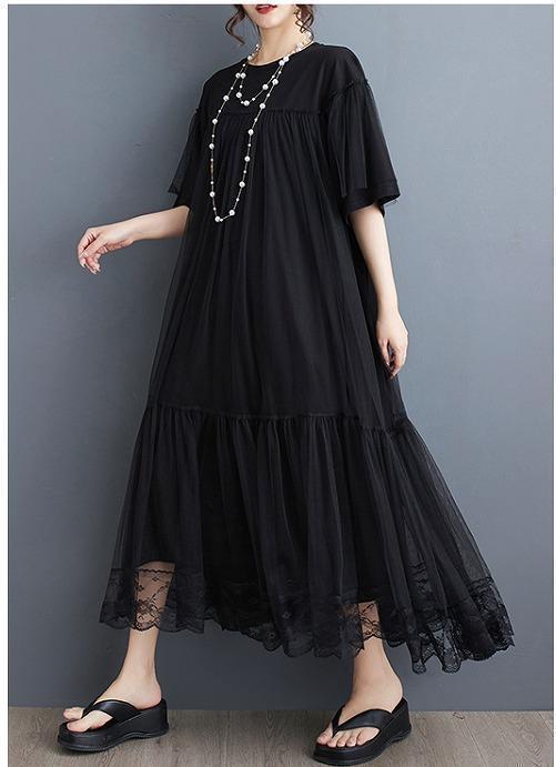 大きいサイズ レディース ワンピース　シアー　春夏 秋 新品 半袖　ブラック
