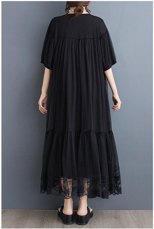 大きいサイズ レディース ワンピース　シアー　春夏 秋 新品 半袖　ブラック