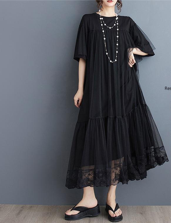 大きいサイズ レディース ワンピース　シアー　春夏 秋 新品 半袖　ブラック