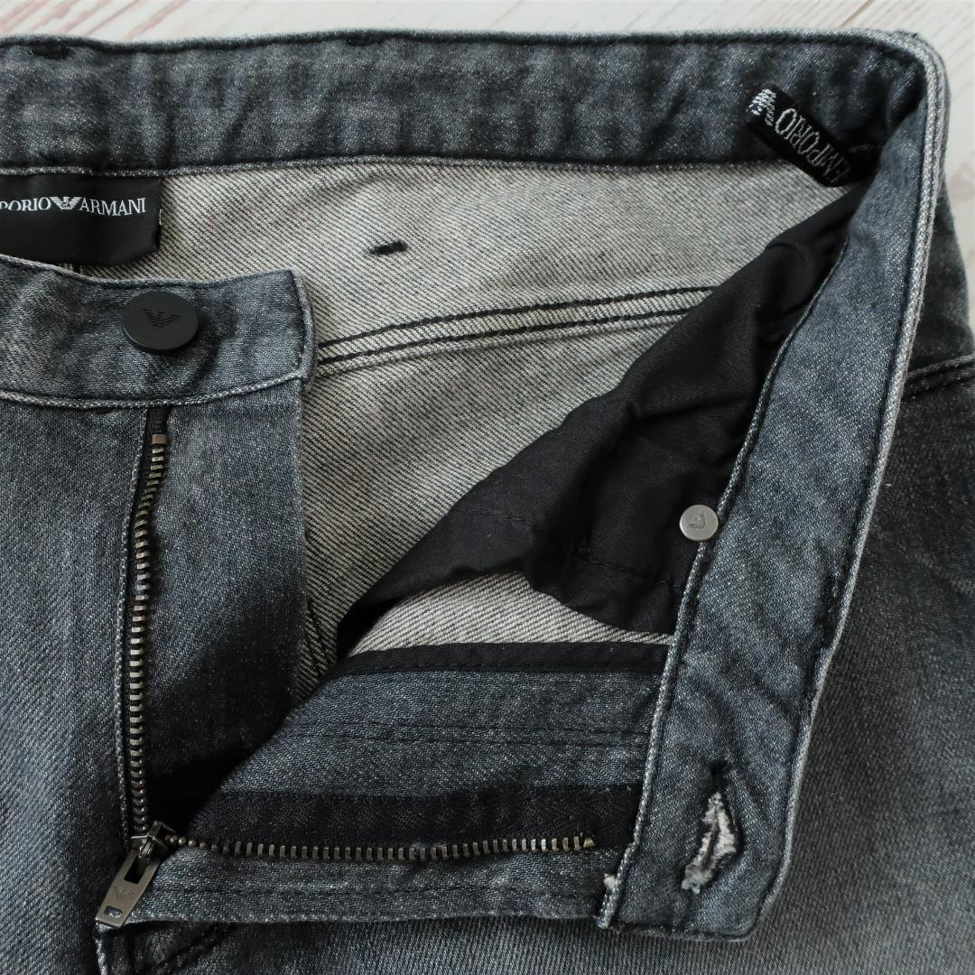 未使用 EMPORIO ARMANI ロゴ ストレッチ ジーンズ グレー W30
