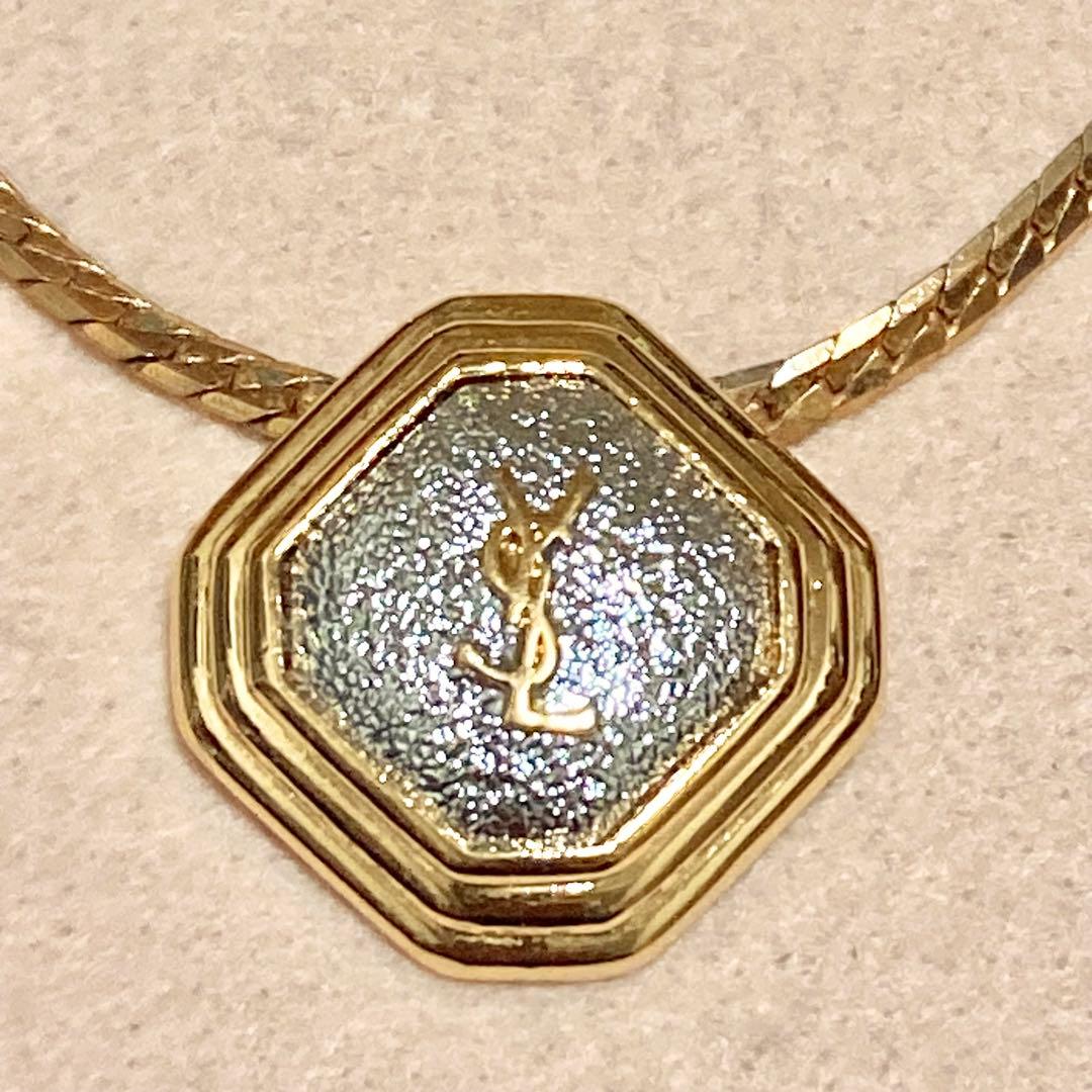 イヴサンローラン ネックレス YSLロゴ オクタゴン 平打ち喜平チェーンYves Saint Laurent