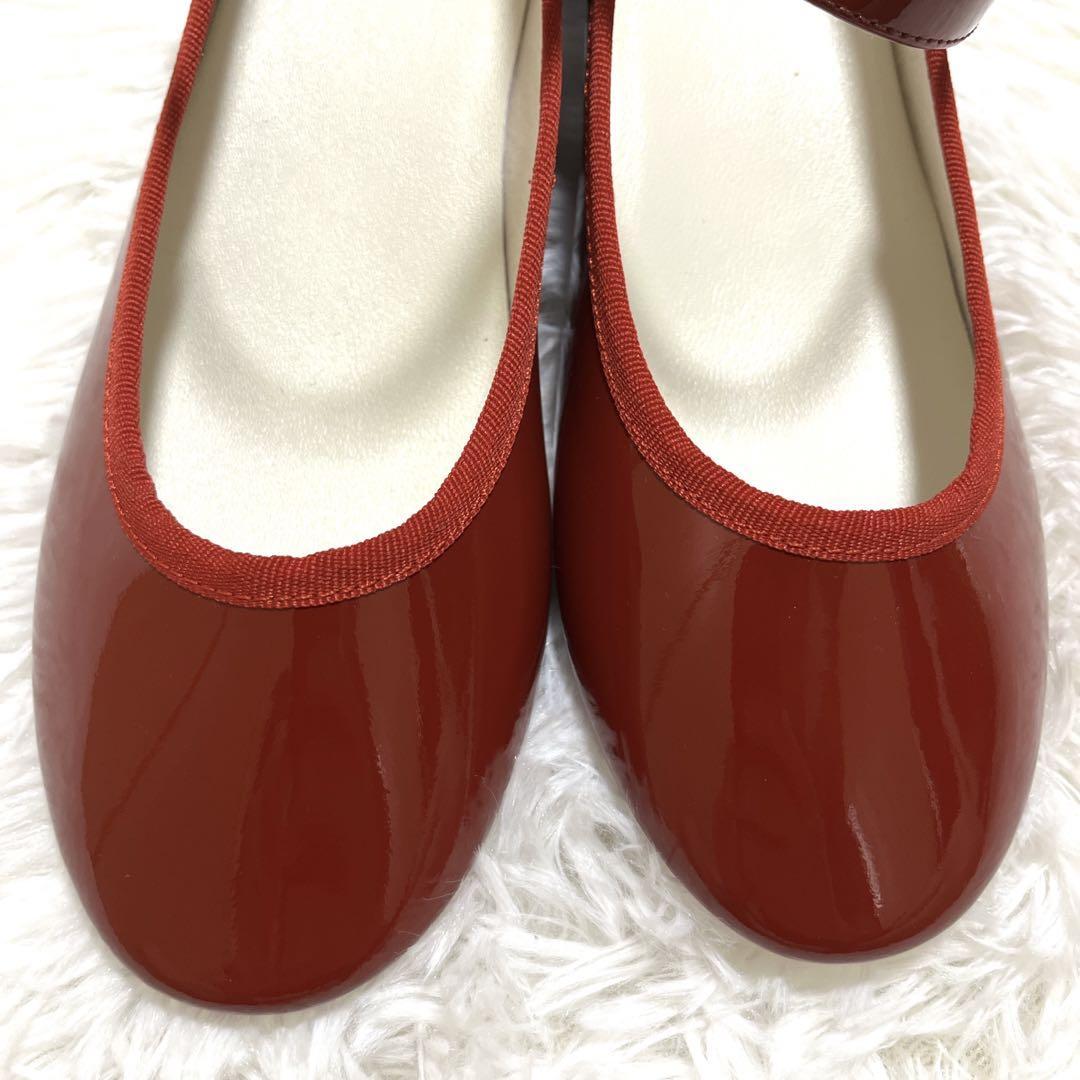 極美品 レペット パンプス エナメル ストラップ ベルト 赤 24.5