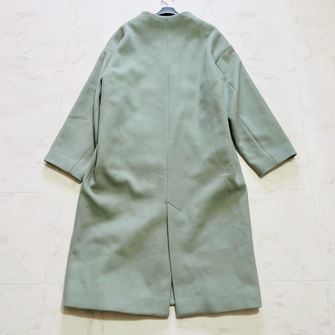 美品✨イエナ マンテコ生地 ノーカラーロングコート ミントグリーン 38 美品✨イエナ マンテコ生地 ノーカラーロングコート ミントグリーン 38