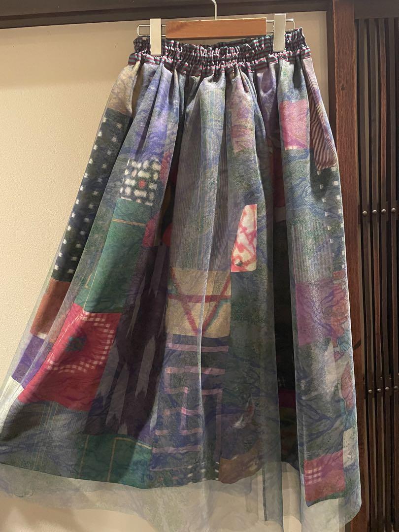 銘仙　着物リメイク　ハンドメイド 多色チュールスカート