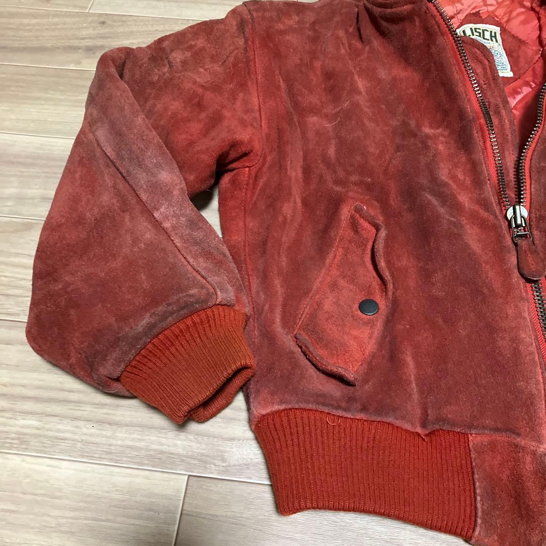 90s 本革 スウェード レザー MA-1 LISCH 赤 ジャケットサイズF