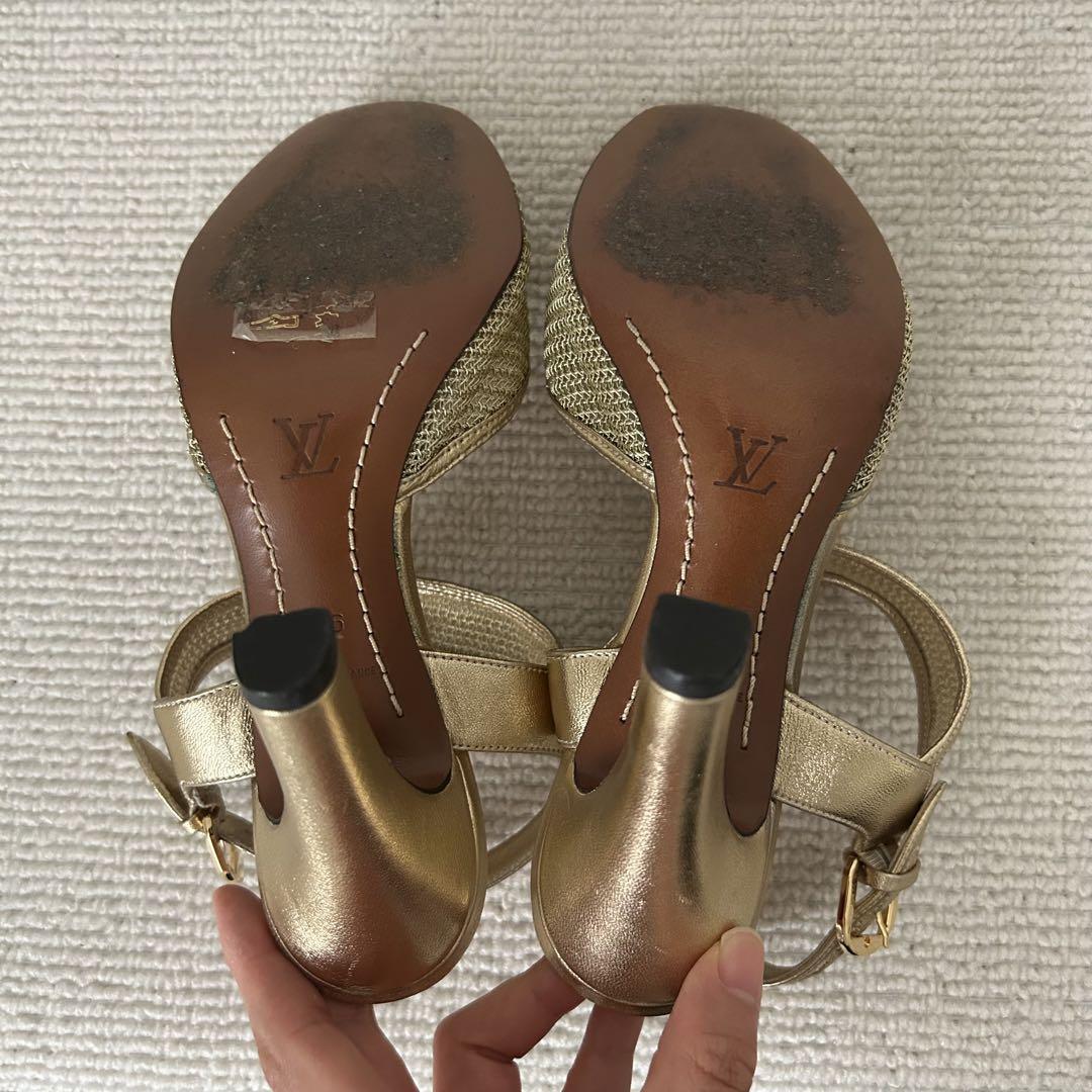 ルイヴィトン サンダル ヒール ゴールド 23cm