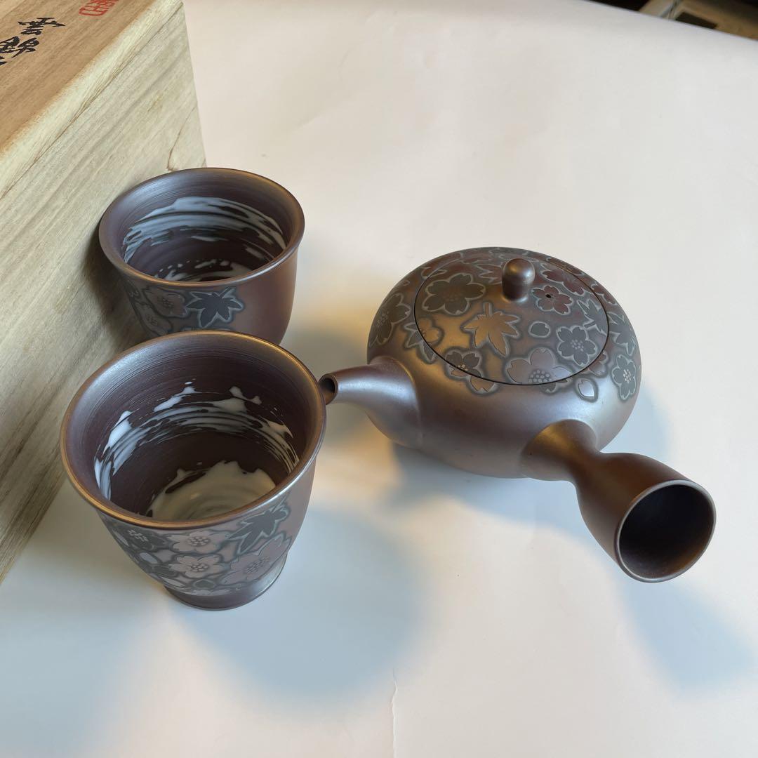 萬古焼　酔月　茶器　急須　湯呑二客　箱あり