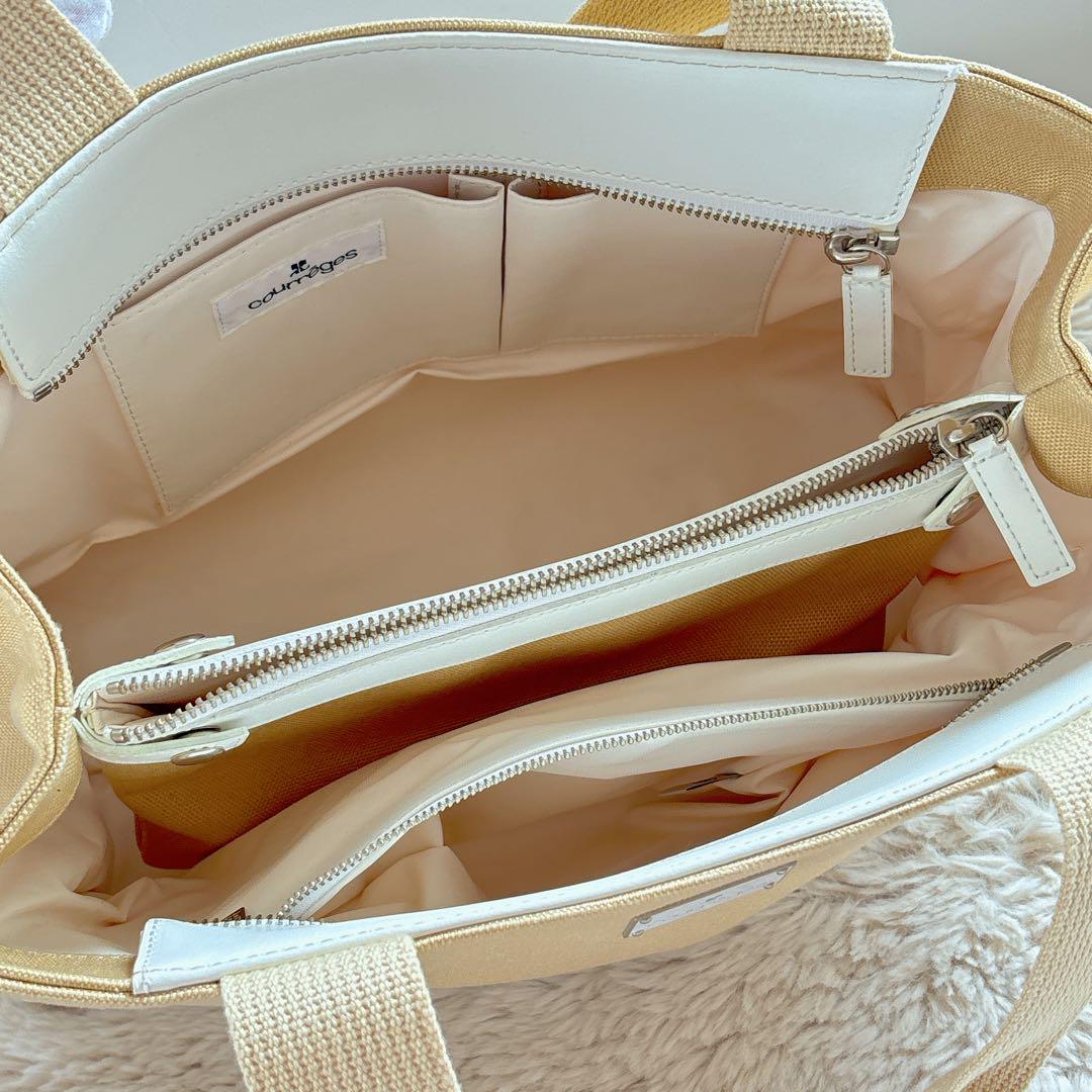 courreges トートバッグ キャンバス レザー パイピング ロゴ A4 courreges トートバッグ キャンバス レザー パイピング ロゴ A4
