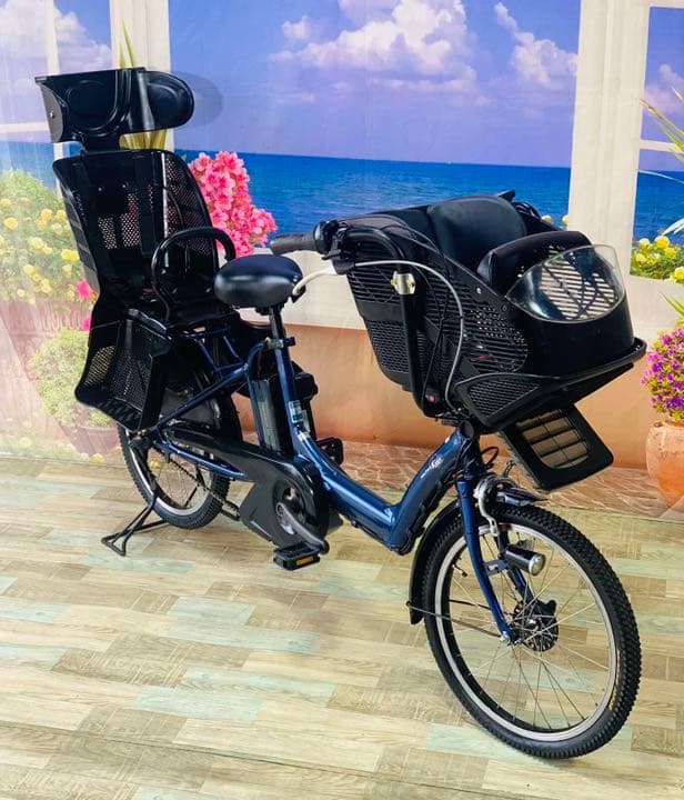 4505 電動自転車ヤマハ子供乗せ 20インチ 超高性能バッテリー ブルー