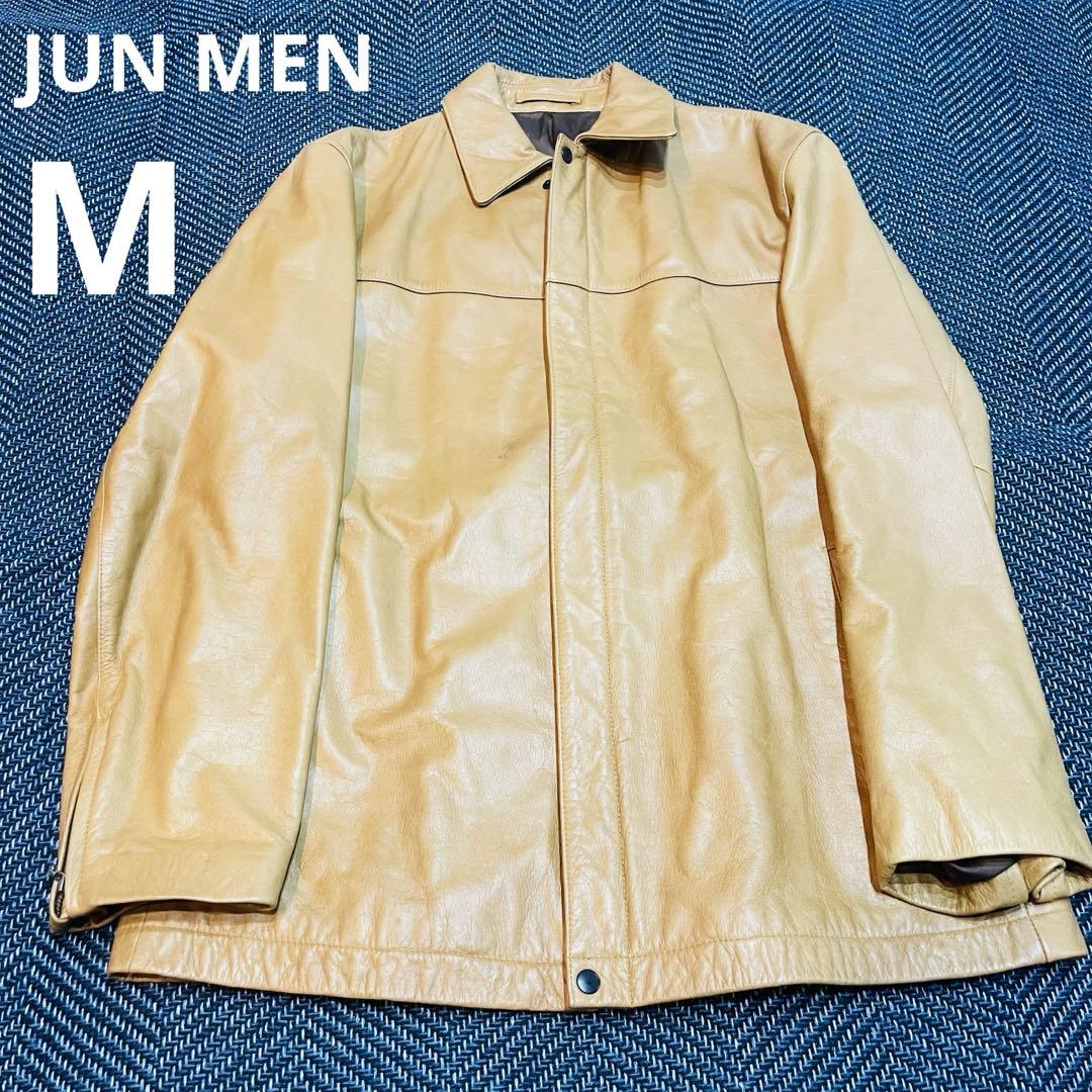 jun men 牛革 レザーハーフコート ジャケット ジップアップ M