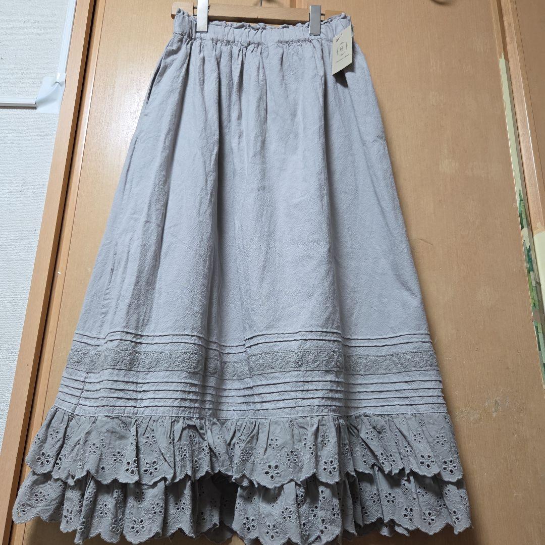 新品 サマンサモスモス SM2 裾段スカラップ 綿麻 ロングスカート