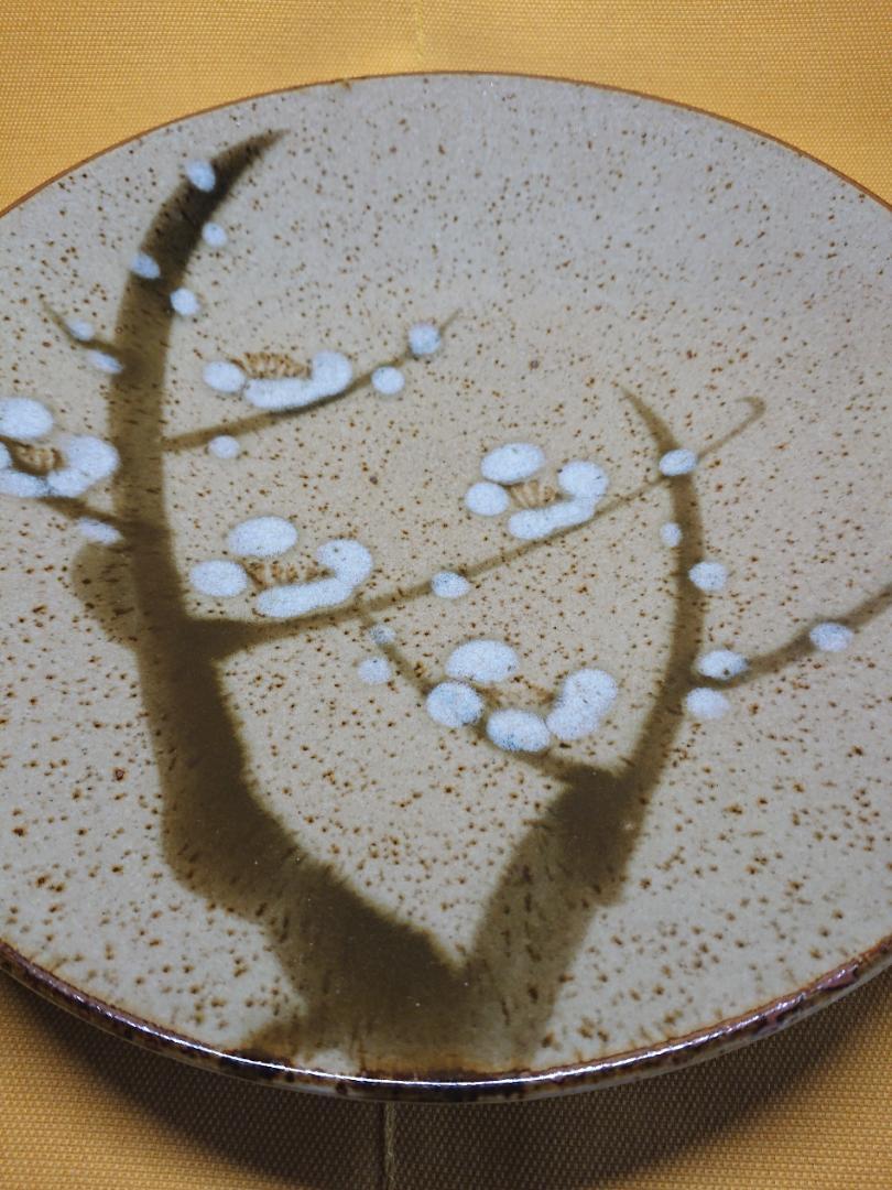 【美品】大皿 益子焼 鉄釉 飾皿 丸皿 梅 梅文 工芸品 置物 日本製 美術品 【美品】大皿 益子焼 鉄釉 飾皿 丸皿 梅 梅文 工芸品 置物 日本製 美術品