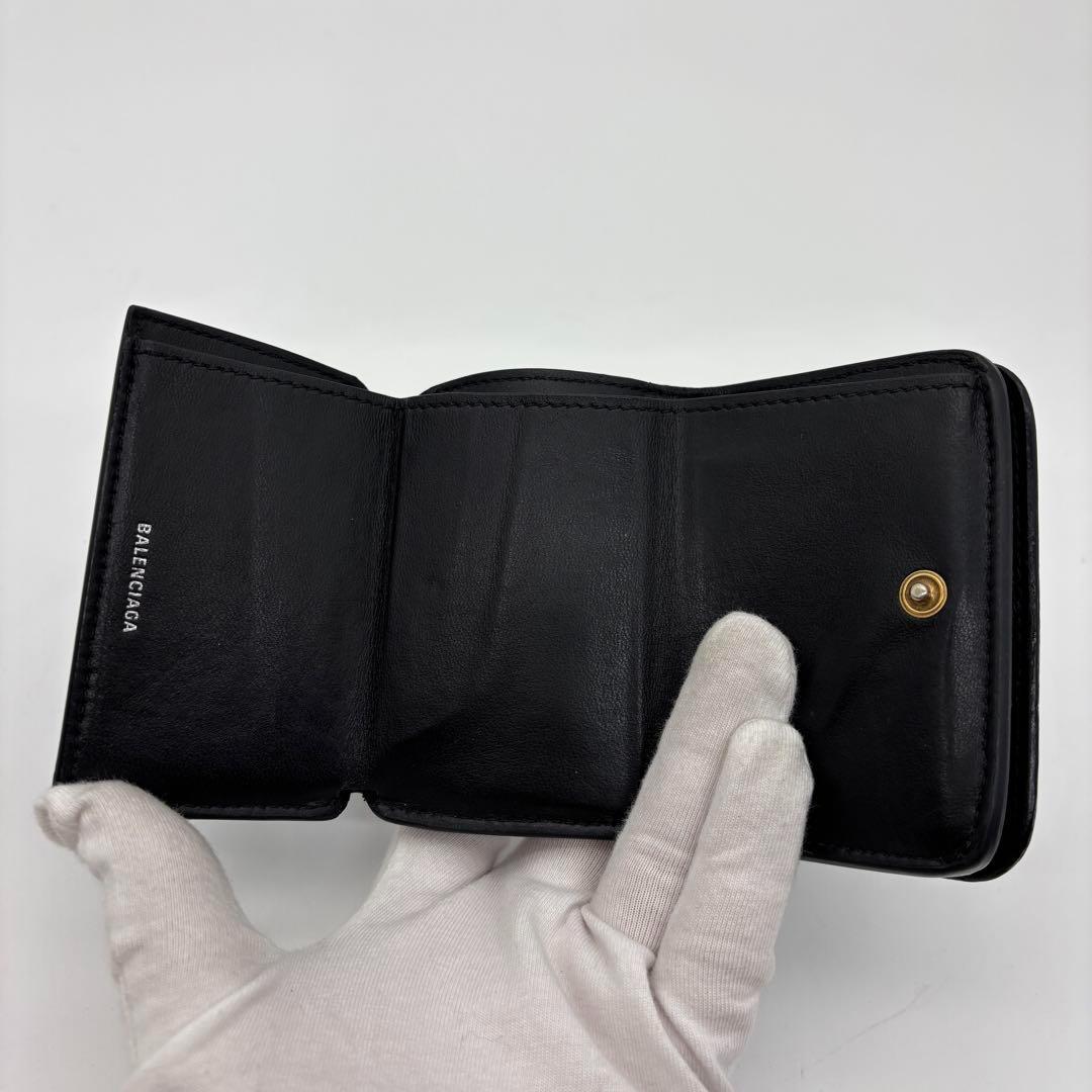 【美品】バレンシアガ 三つ折り財布 レザー BB 金具 コンパクトウォレット