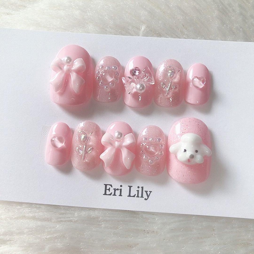 ワンホン 量産型 韓国 フレンチガーリー ネイルチップ 現品 リボン ワンホン 量産型 韓国 フレンチガーリー ネイルチップ 現品 リボン