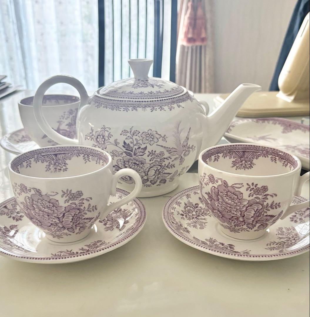 廃盤 バーレイ プラム アジアンティックフェザンツ カップ ソーサー2セットBURLEIGH