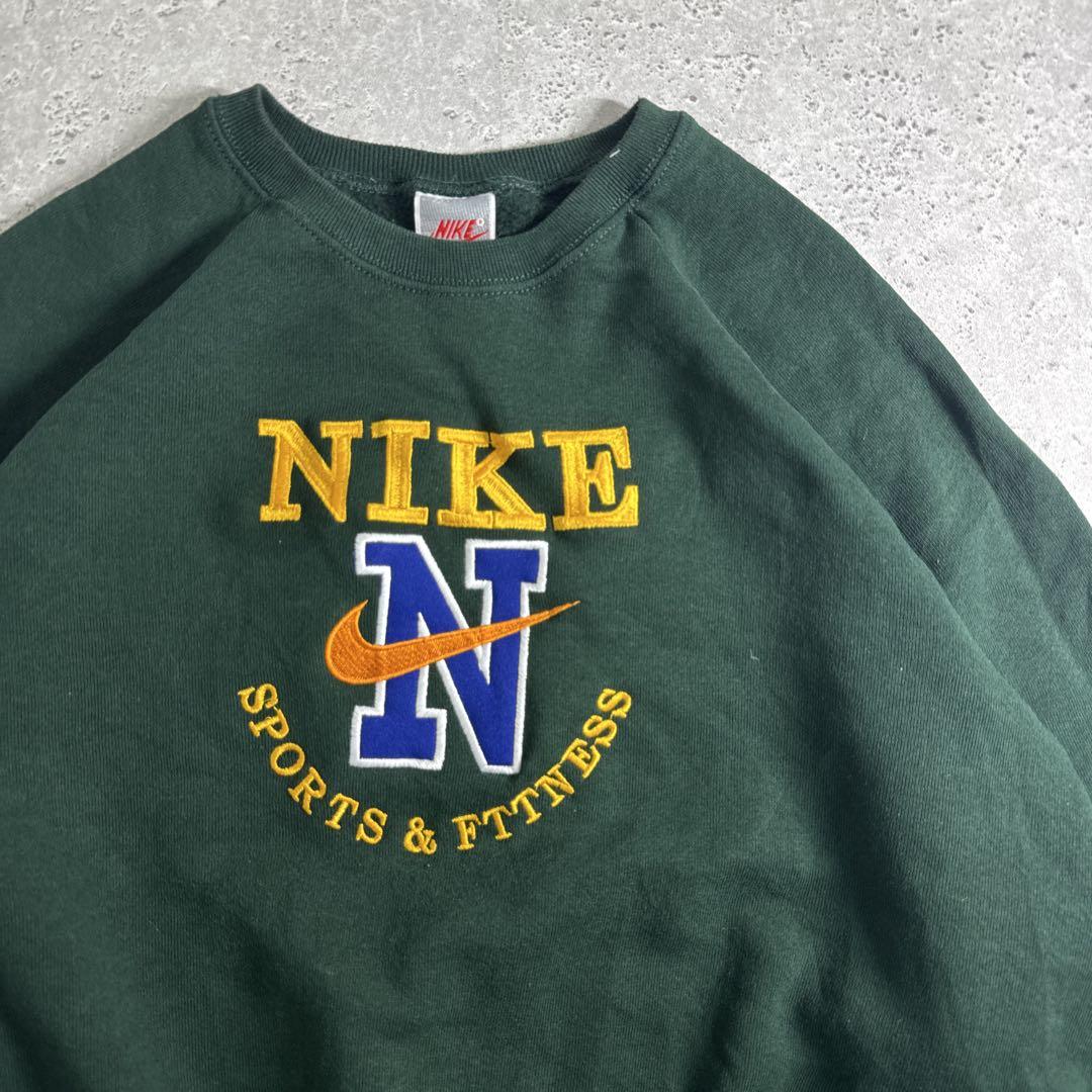 NIKE 90s スウェット トレーナー 刺繍ロゴ 銀タグ グリーン L