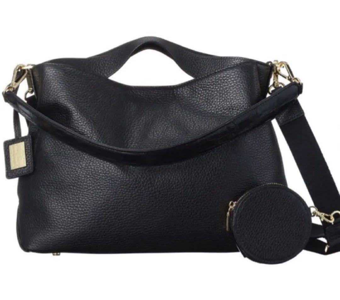 レザージュエルズ クロコダイルアクセント牛革バッグ マルチWAY ブラック