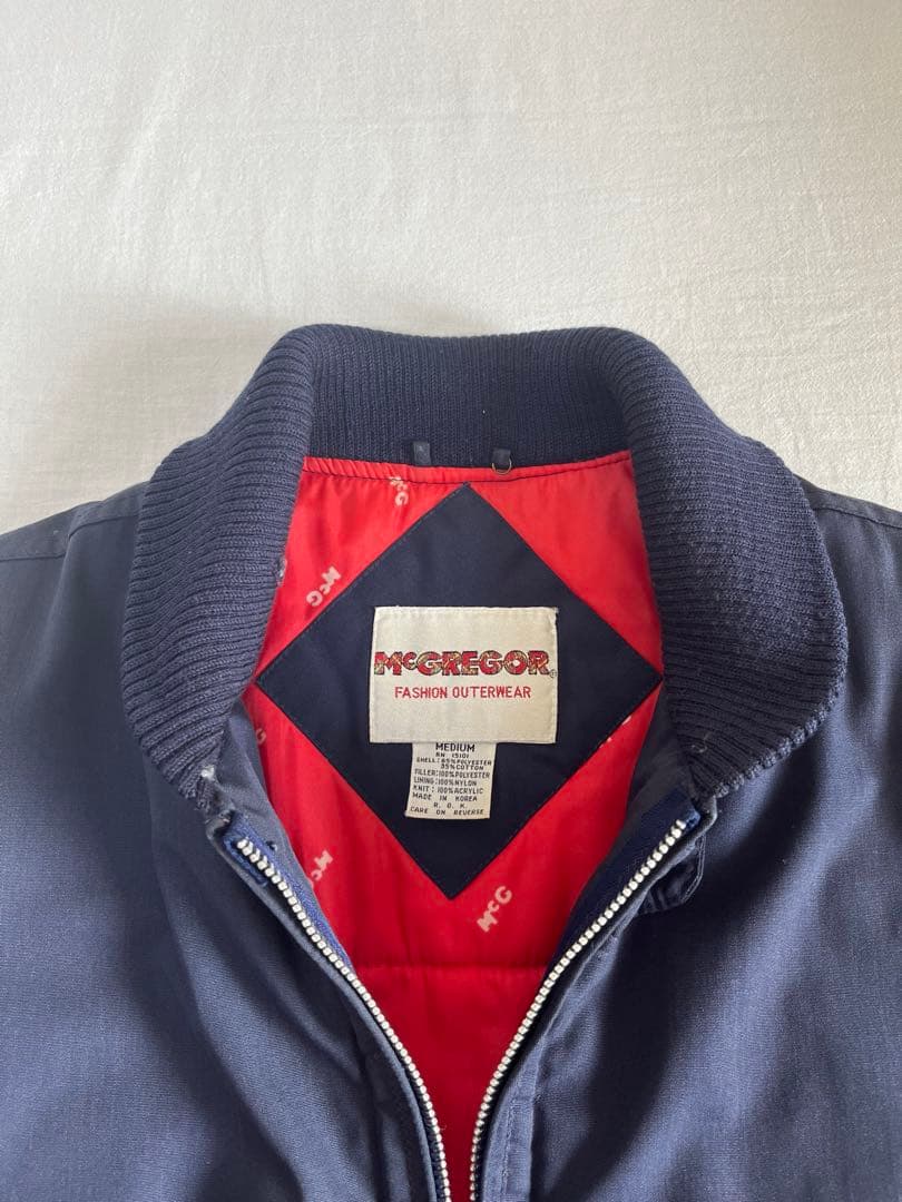 マクレガー【McGREGOR】ナイロン ダウンジャケット　裏地オレンジ　取り外し可能フード付　Ｍ　グリーン