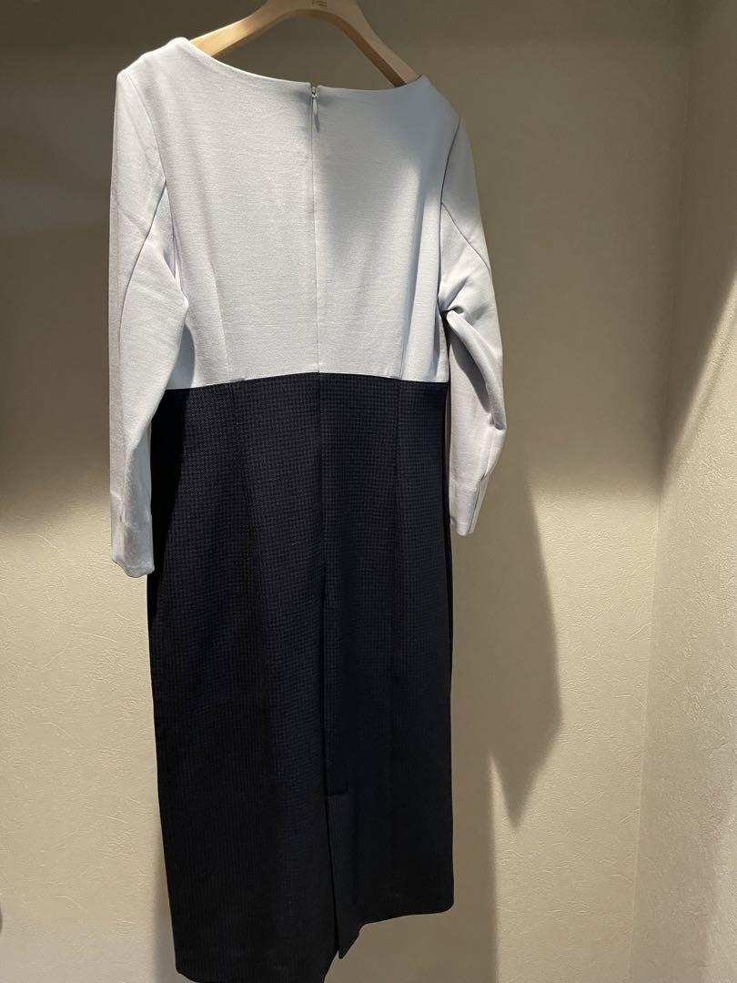 美品9号kayme ケイミーライラックブルー×チドリIライン切替ワンピース