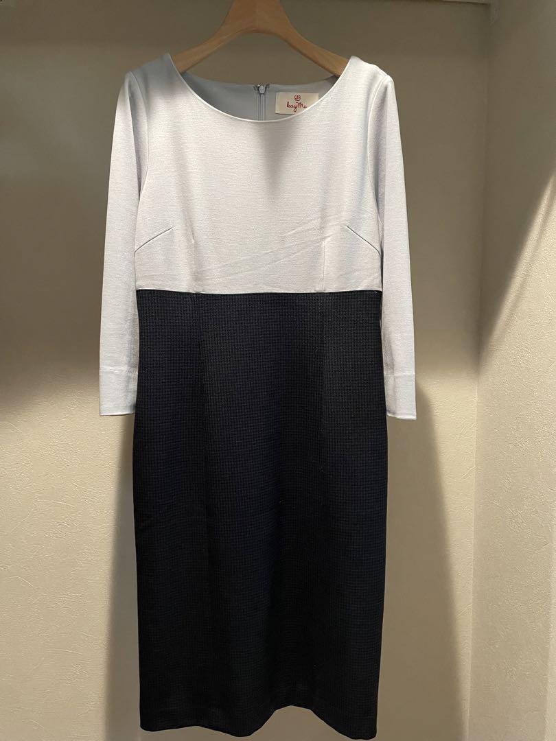 美品9号kayme ケイミーライラックブルー×チドリIライン切替ワンピース