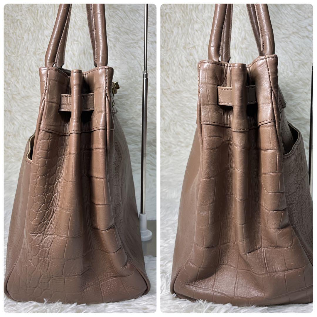 美品】M.U.L トートバッグ クロコ 型押し レザー ブラウン A4