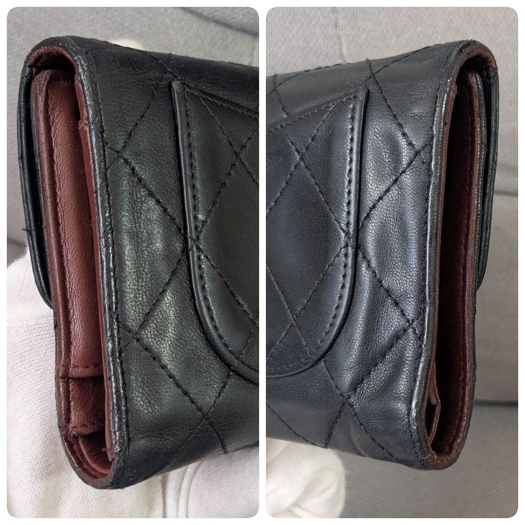 シャネル　マトラッセ　三つ折り長財布　ラムスキン　黒　シルバーココ　チェーン シャネル マトラッセ 三つ折り長財布 ラムスキン 黒 シルバー