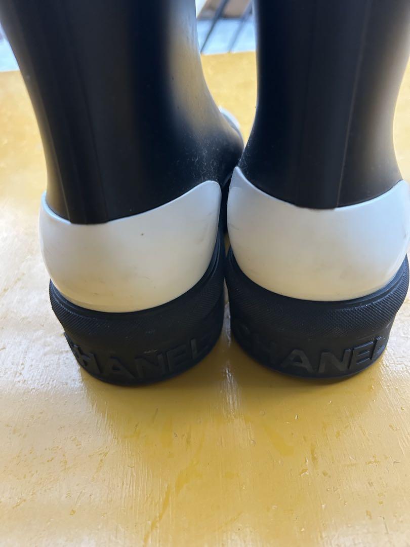 CHANEL シャネル レインブーツ 長靴白黒 バイカラー 38 - メルカリ