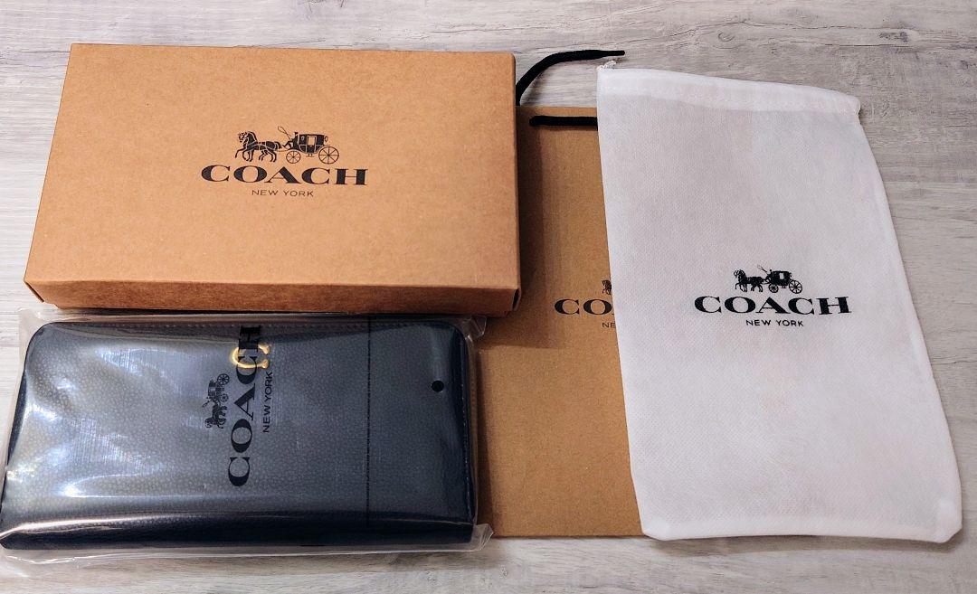 ラス1 COACH コーチ 二つ折り財布 長財布 ブラック Cロゴ